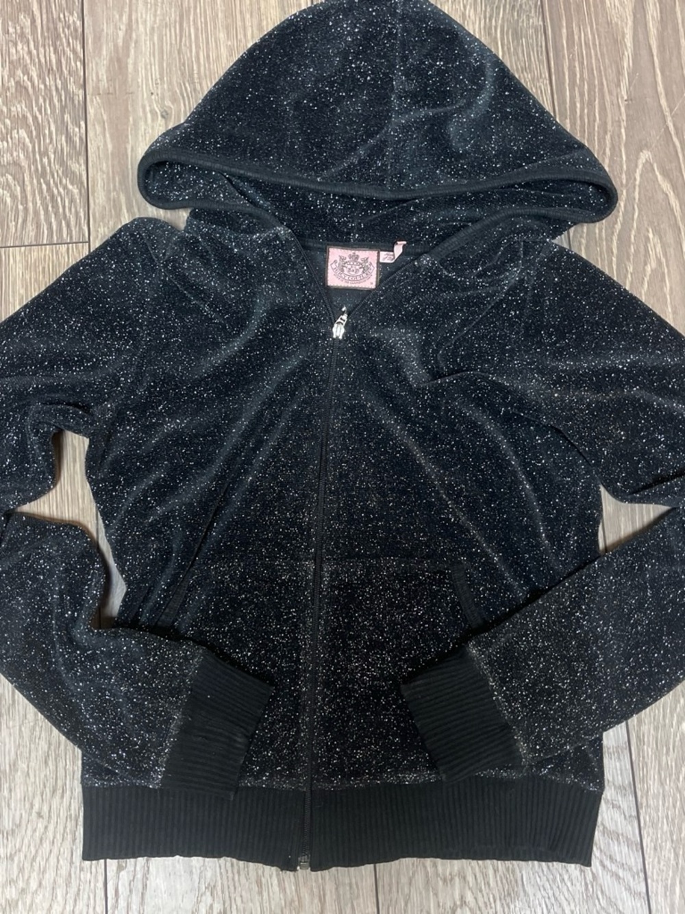 Juicy Couture Black Glitter Hooded Zip-Up Jacket